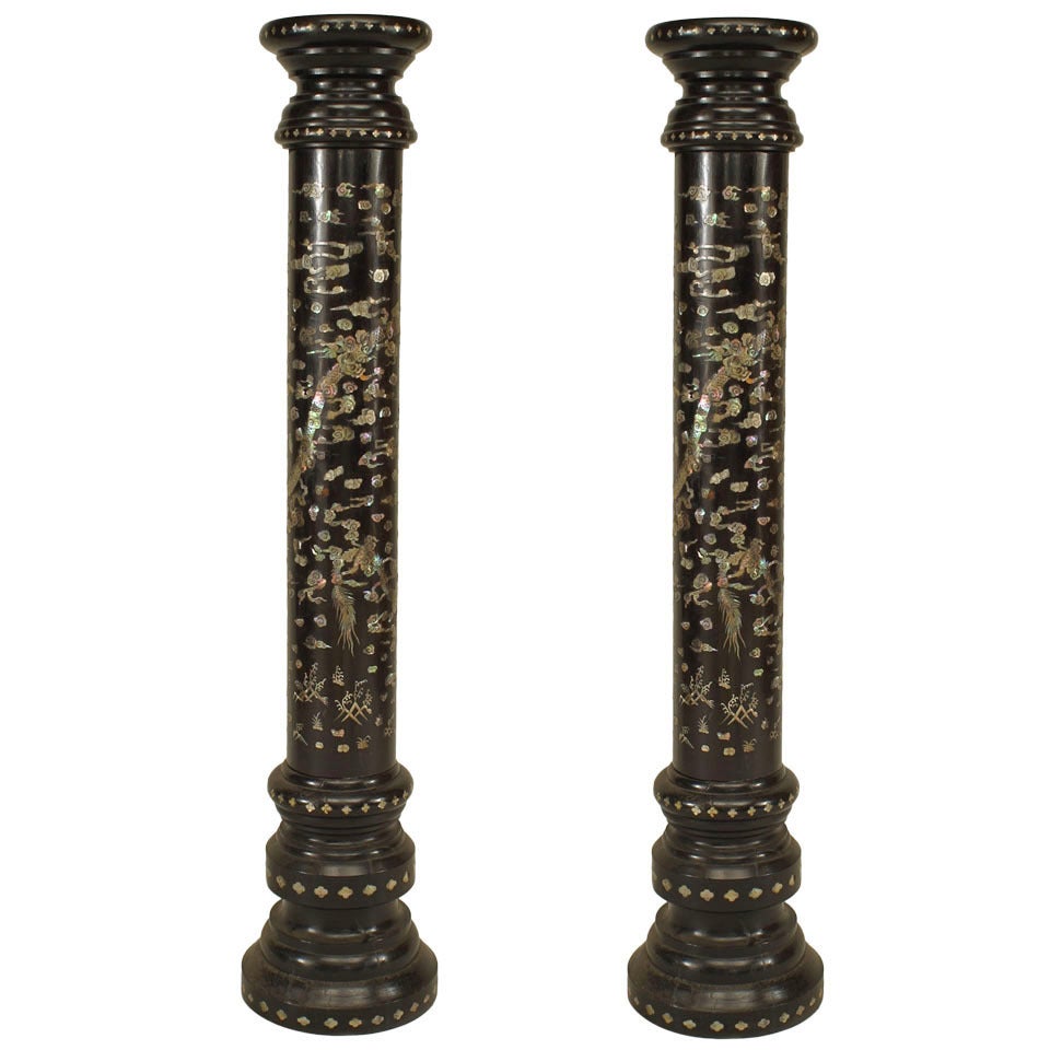 Pair of Chinese Floral and Dragon Pedestals