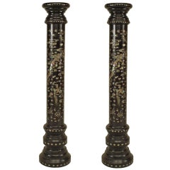 Antique Pair of Chinese Floral and Dragon Pedestals