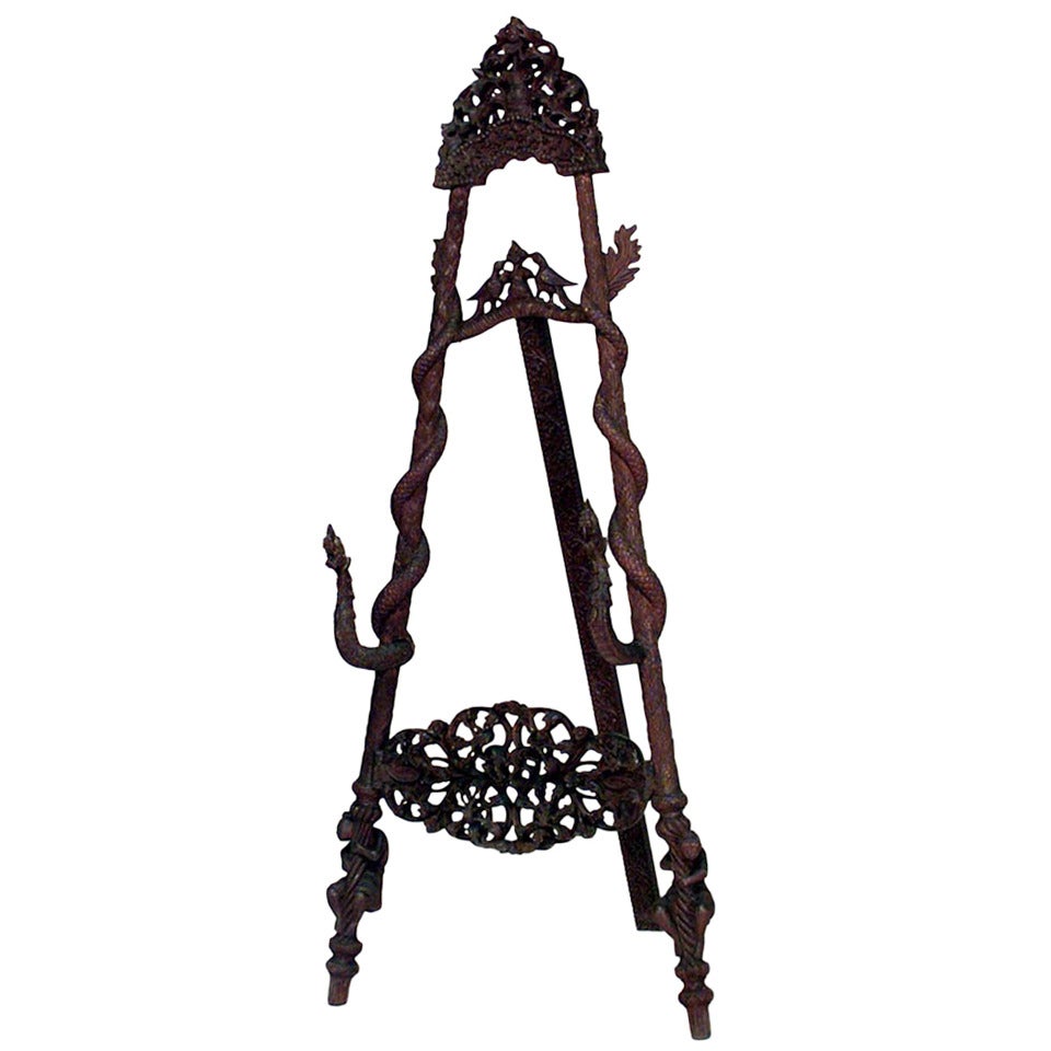 19th c. Burmese Style Carved Rosewood Easel
