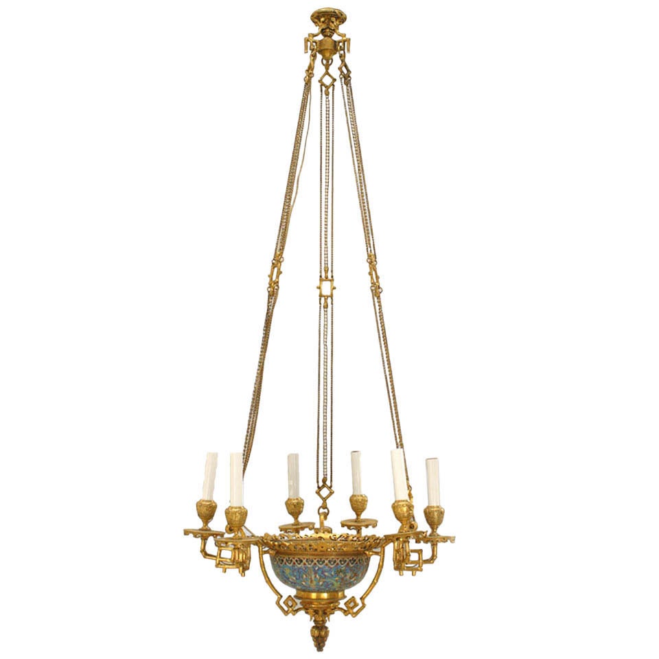 French Victorian Bronze Dore Faux Bamboo Chandelier For Sale