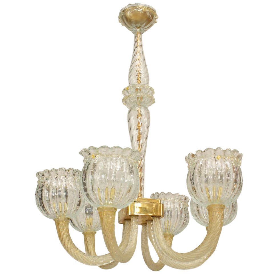 Barovier et Toso Italian Murano Gold Dusted Bubble Glass Chandelier For Sale