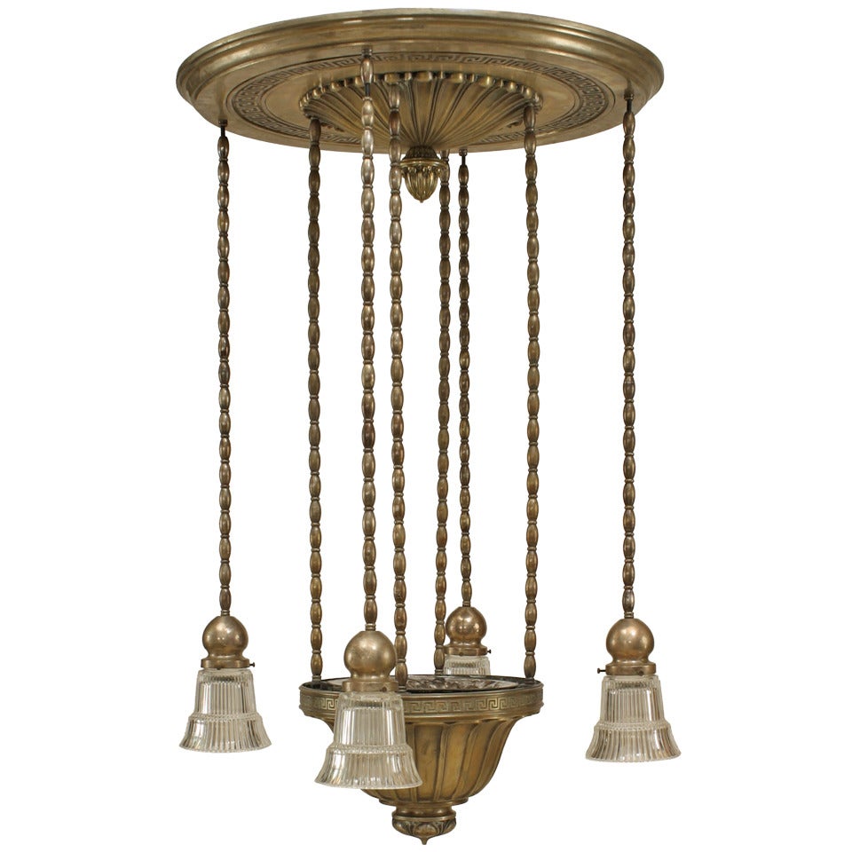 American Art Deco Silver Plate and Mercury Glass Chandelier For Sale