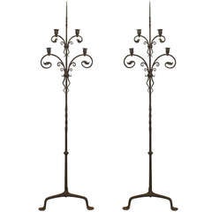 Pair of Samuel Yellin Attributed Wrought Iron Candle Stands c.1910 6