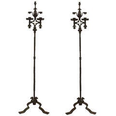 Pair of French Wrought Iron Candle Stands 5