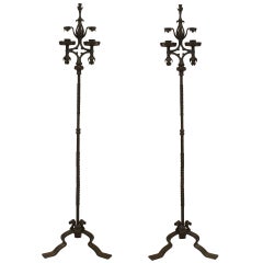 Pair of French Victorian Wrought Iron Candle Stands