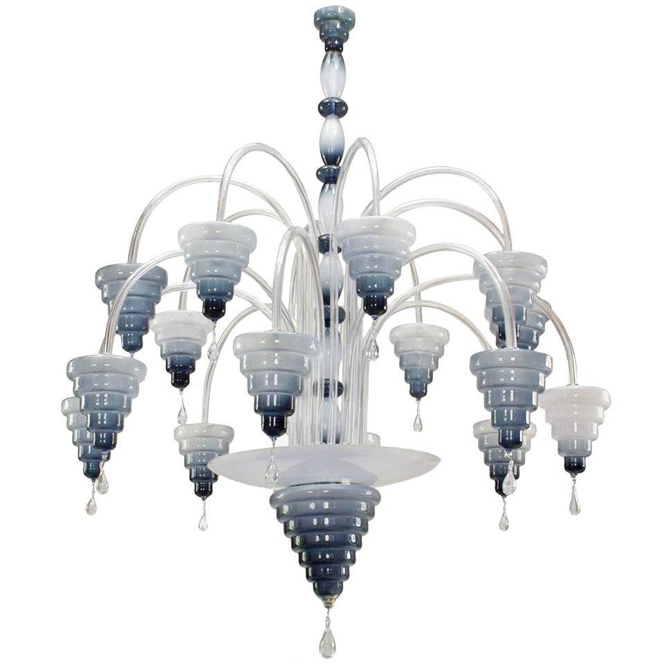 Italian Murano Slate Blue Glass and Pendant Chandelier