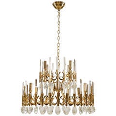 1960's Italian Crystal and Brass Chandelier