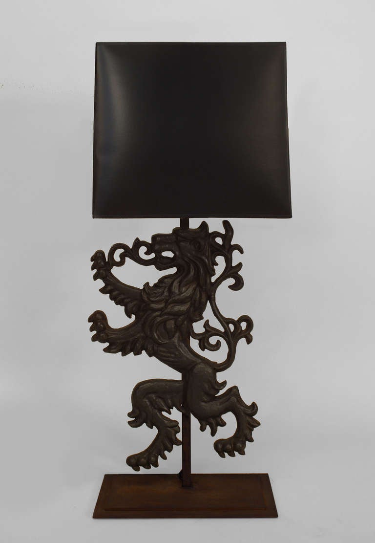 Renaissance Pair Of Large 19th C. Lions Rampant Table Lamps