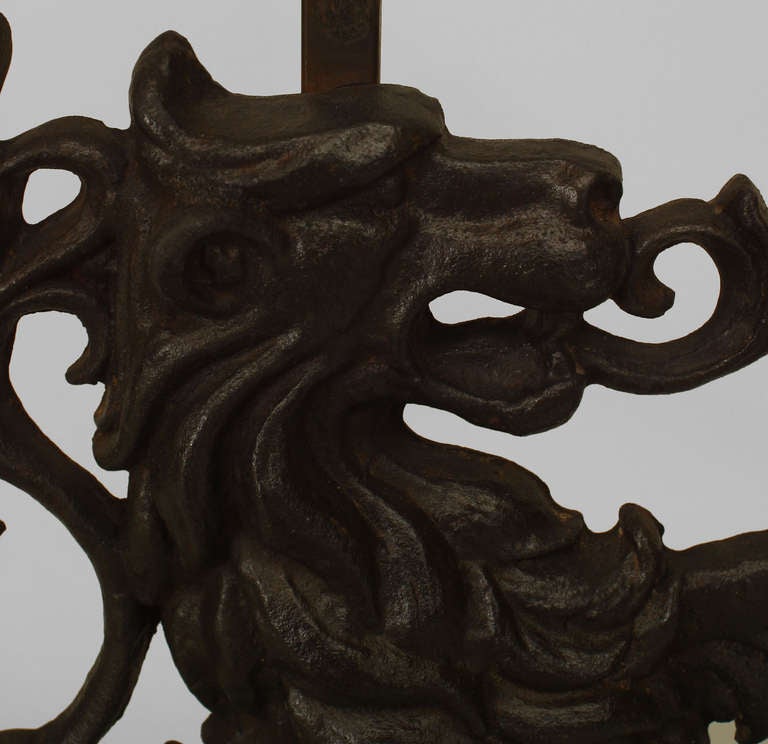 Pair Of Large 19th C. Lions Rampant Table Lamps In Excellent Condition In New York, NY
