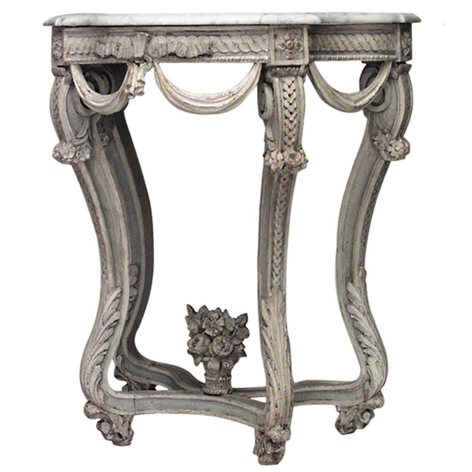 French Regence Painted Serpentine Console Table For Sale