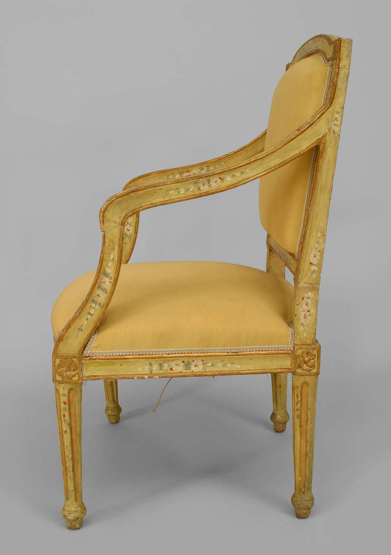 18th Century and Earlier 2 Pairs of Venetian Yellow Painted Floral Arm Chairs For Sale