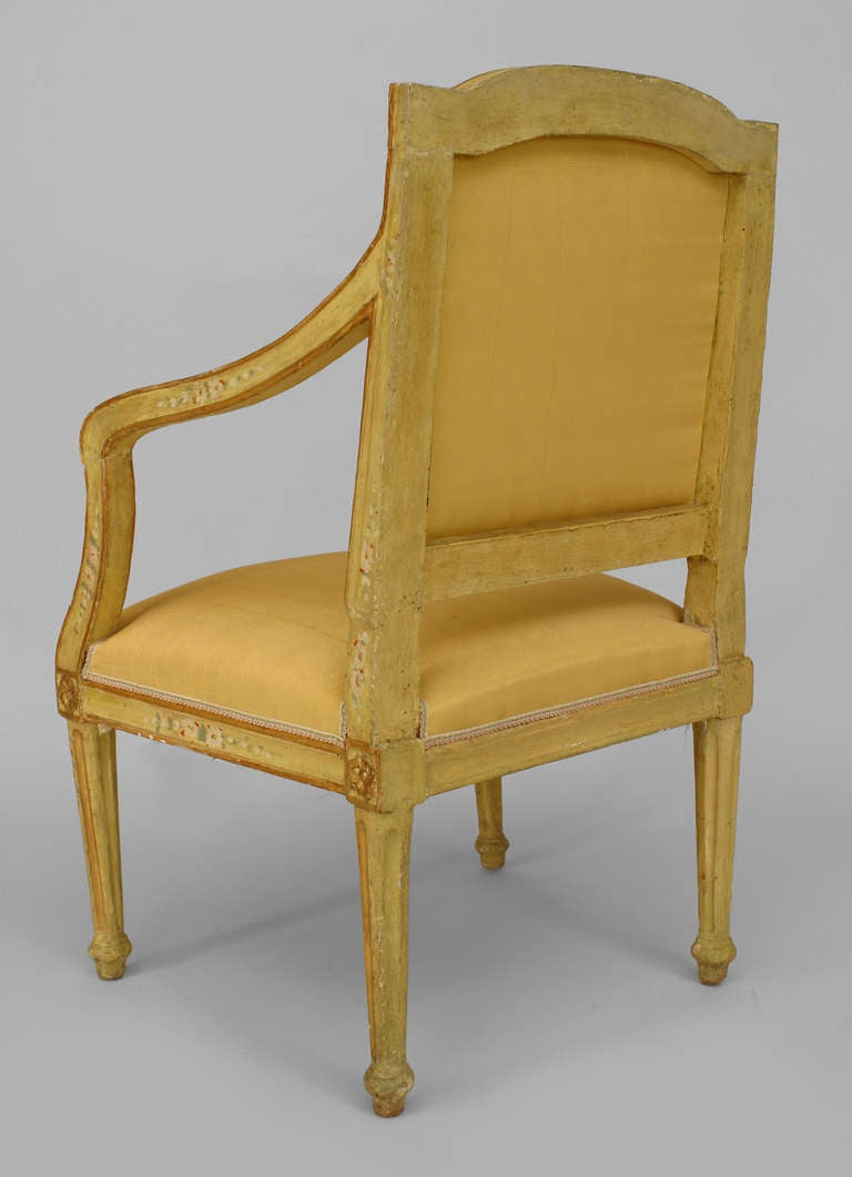 Wood 2 Pairs of Venetian Yellow Painted Floral Arm Chairs For Sale