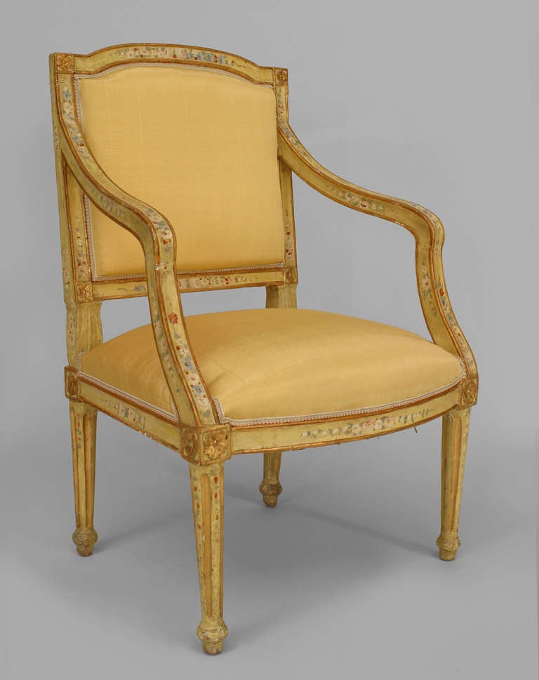 2 Pairs of Venetian Yellow Painted Floral Arm Chairs For Sale 1
