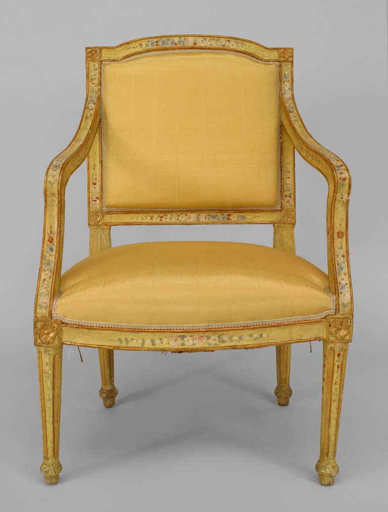 2 Pairs of Venetian Yellow Painted Floral Arm Chairs For Sale 2