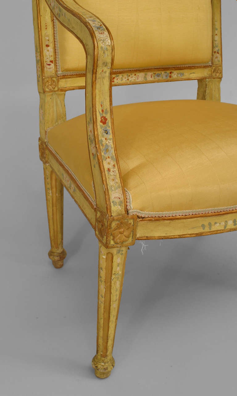 2 Pairs of Venetian Yellow Painted Floral Arm Chairs For Sale 3