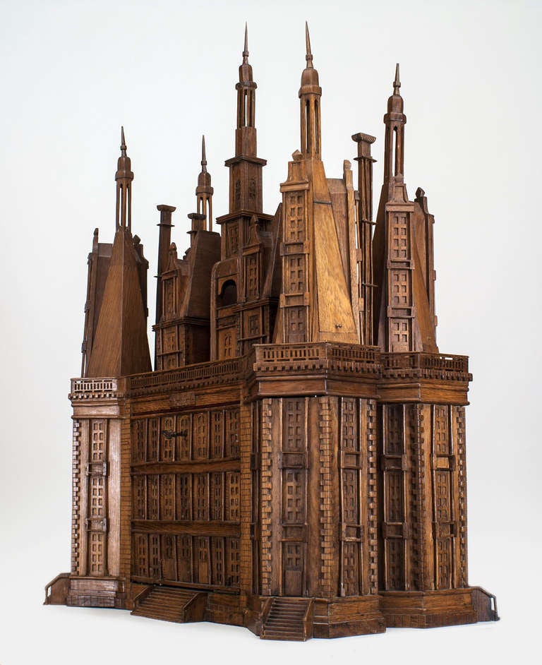 French Fantastically Carved Oak Castle Cabinet Dating to 1915