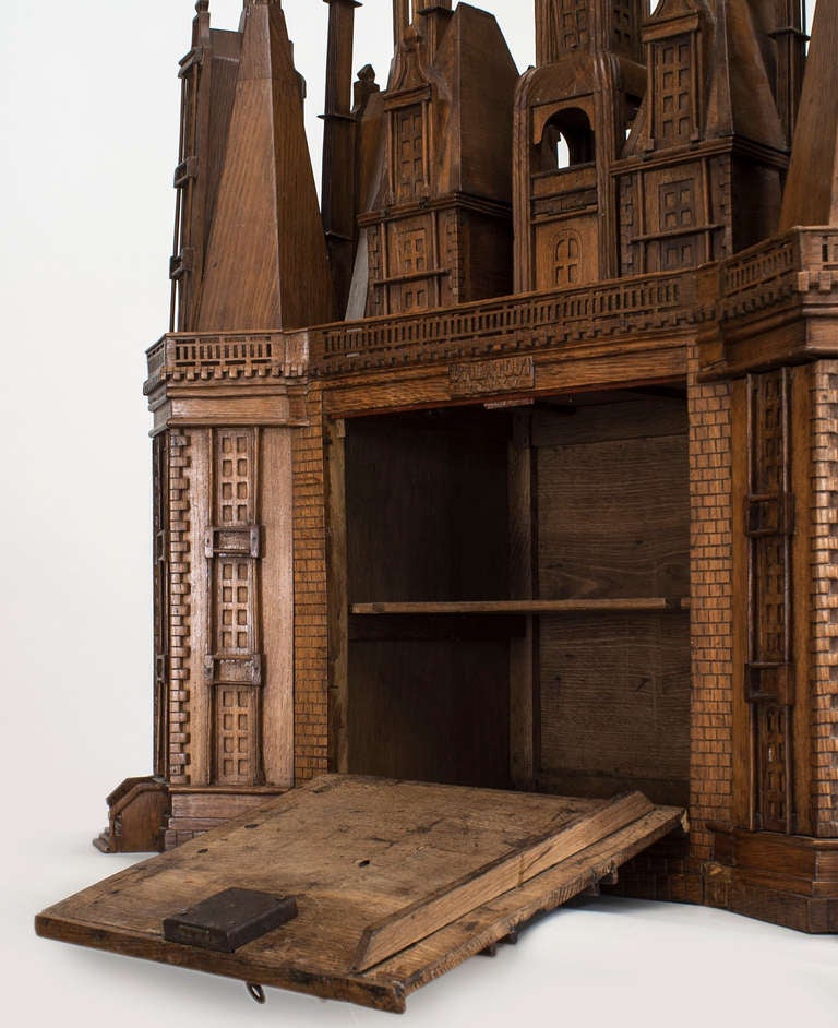 Fantastically Carved Oak Castle Cabinet Dating to 1915 In Excellent Condition In Queens, NY