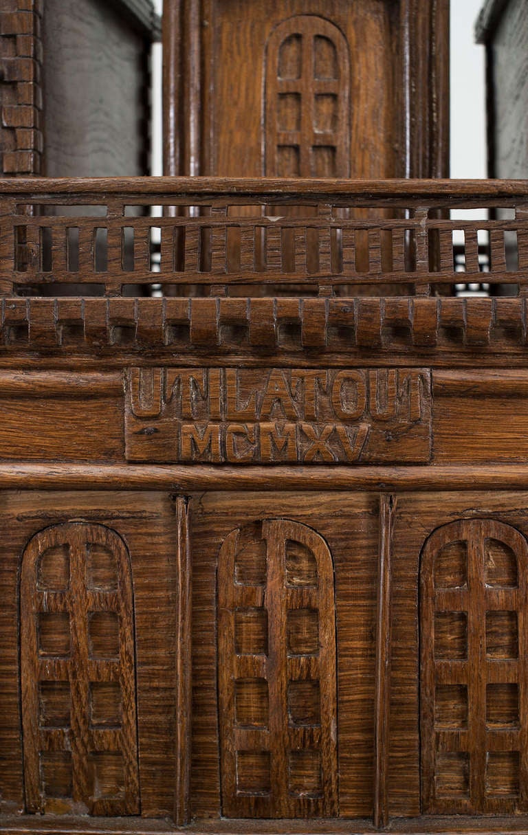 Fantastically Carved Oak Castle Cabinet Dating to 1915 2