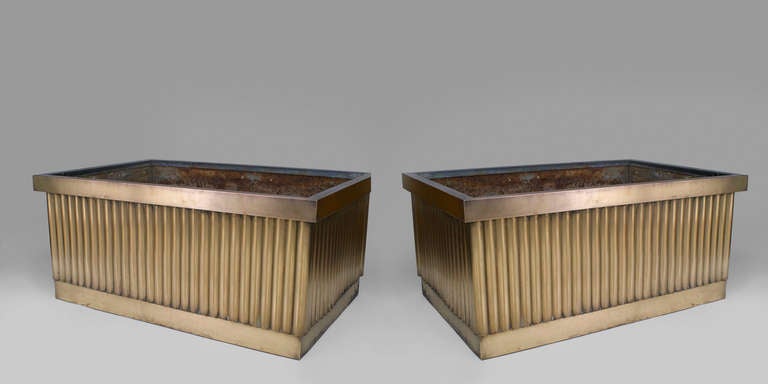 2 Pair of American Art Deco (1930's) monumental rectangular bronze planters (jardiniere) with a fluted design (PROVENANCE: ROCKEFELLER CENTER-PRICED PER Pair)
