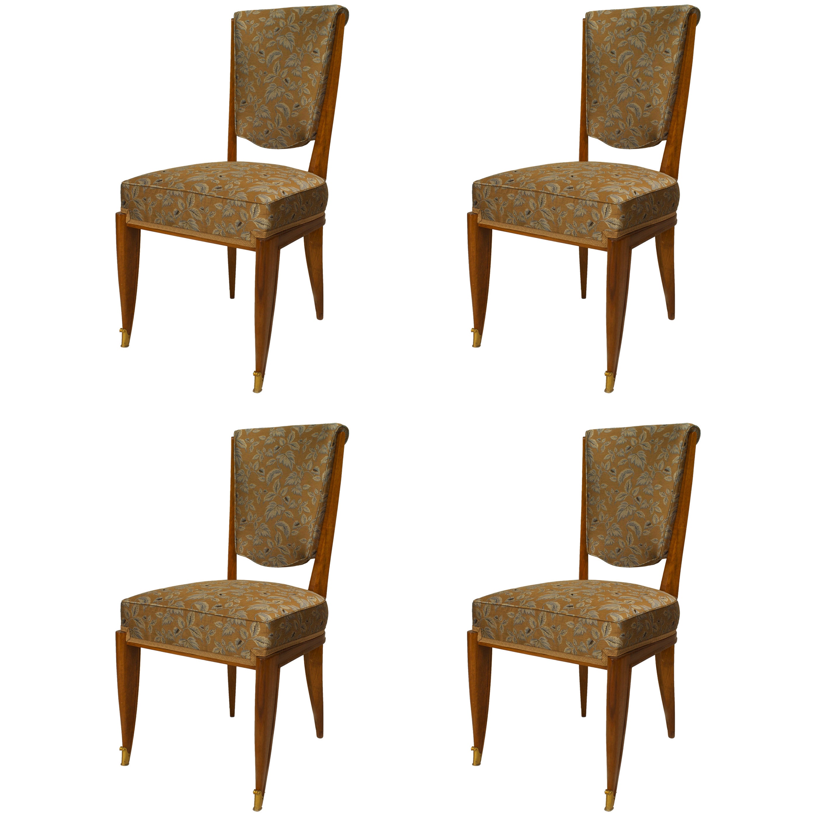 Set of 4 Jean Pascaud French Art Deco Mahogany Side Chairs
