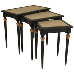 Set of Three French Midcentury Leather and Ebonized Nesting Tables by Jansen 8