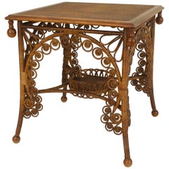 19th Cent. American Scrolling Natural Wicker End Table 