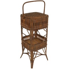Antique 19th Century American Natural Wicker Sewing End Table by Wakefield Rattan Co.
