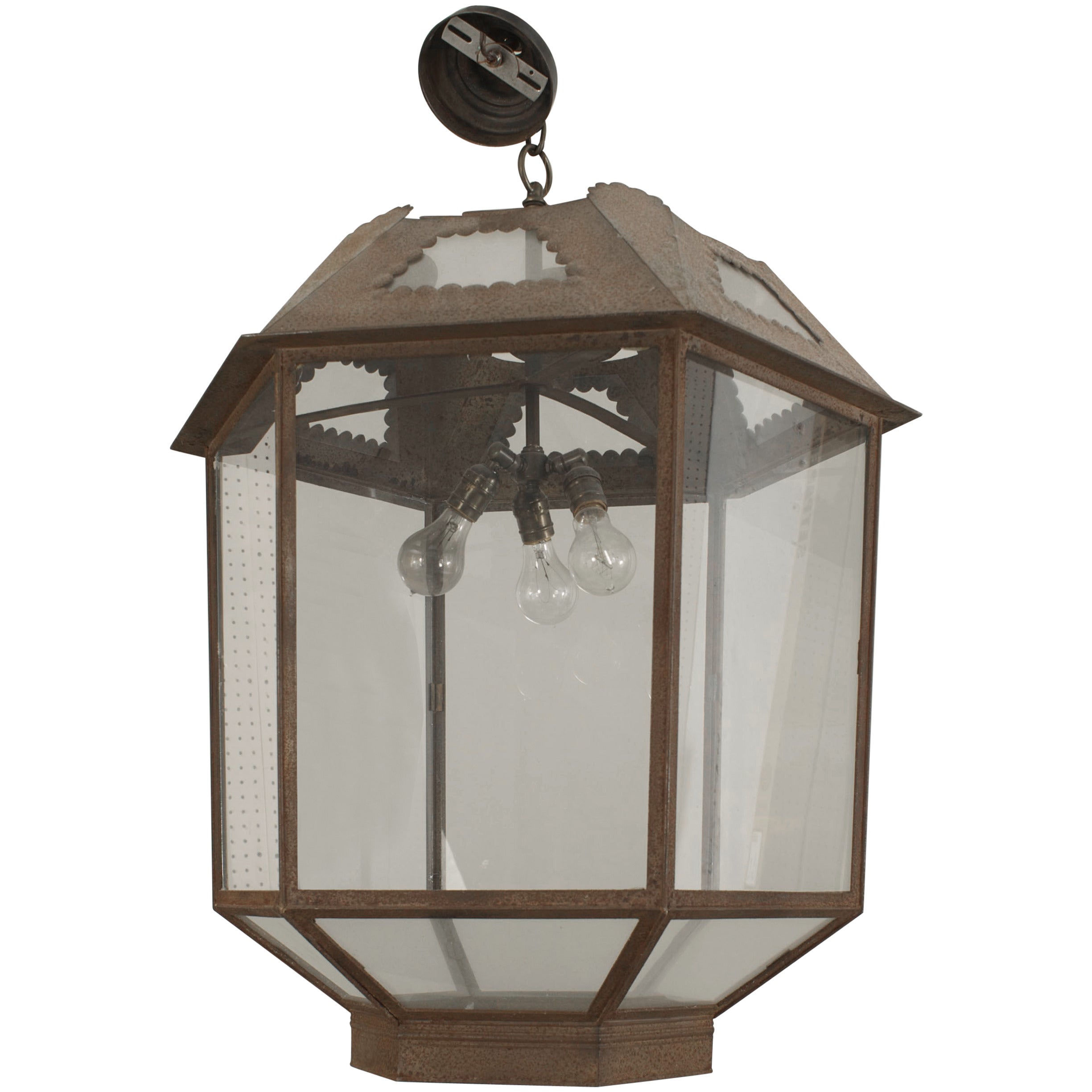 Italian Renaissance Style Glass and Iron Lantern