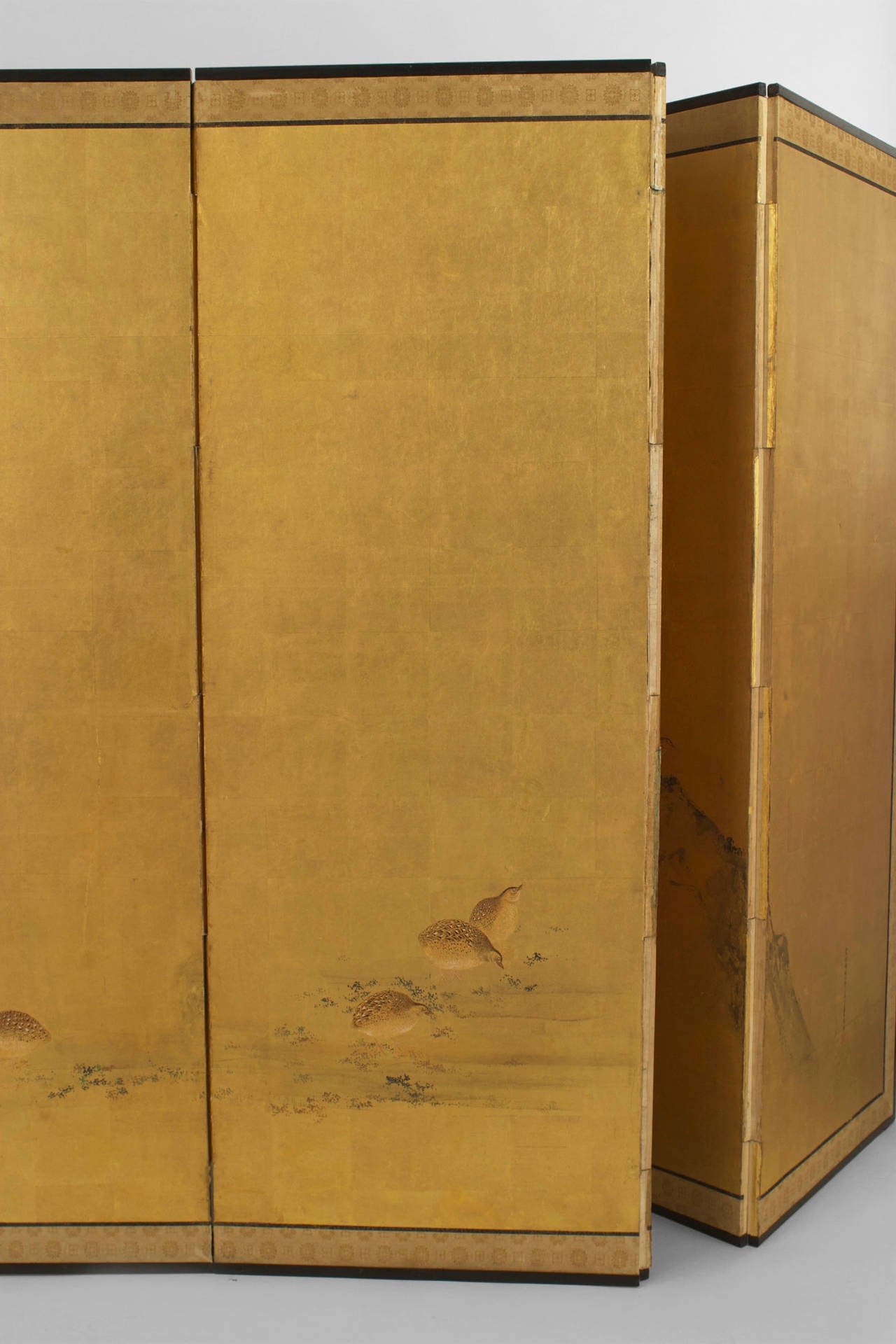 18th Century and Earlier 18th Century Japanese Six-Panel Gilded Paper Screen by Tosa Mitsuda