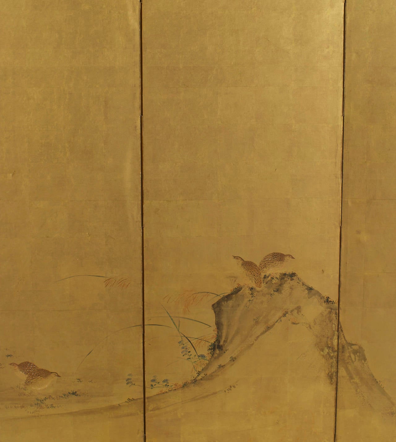 Gilt 18th Century Japanese Six-Panel Gilded Paper Screen by Tosa Mitsuda