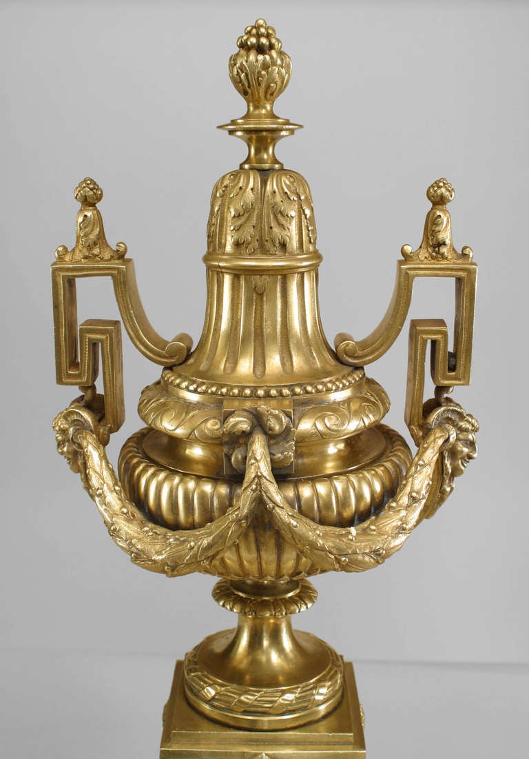 Pair of Louis XVI Style Filigreed Bronze Dore Andirons In Excellent Condition For Sale In Queens, NY