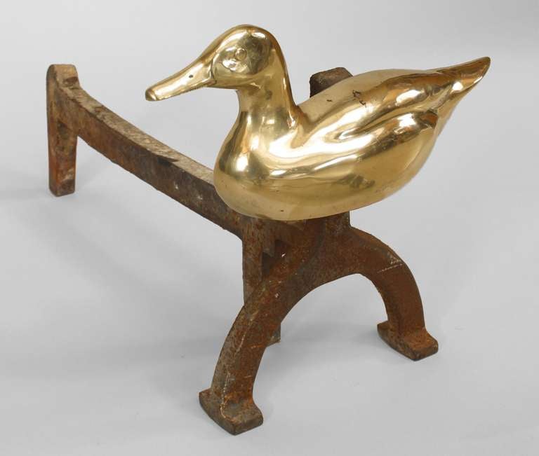 American Pair of Adirondack Brass Duck Andirons For Sale