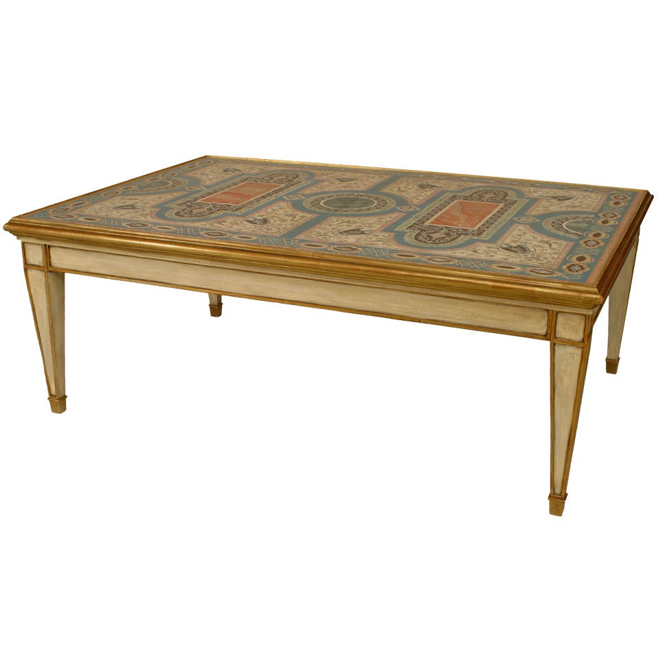 Italian Venetian Style Painted Panel Coffee Table For Sale