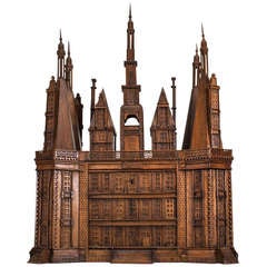 Fantastically Carved Oak Castle Cabinet Dating to 1915