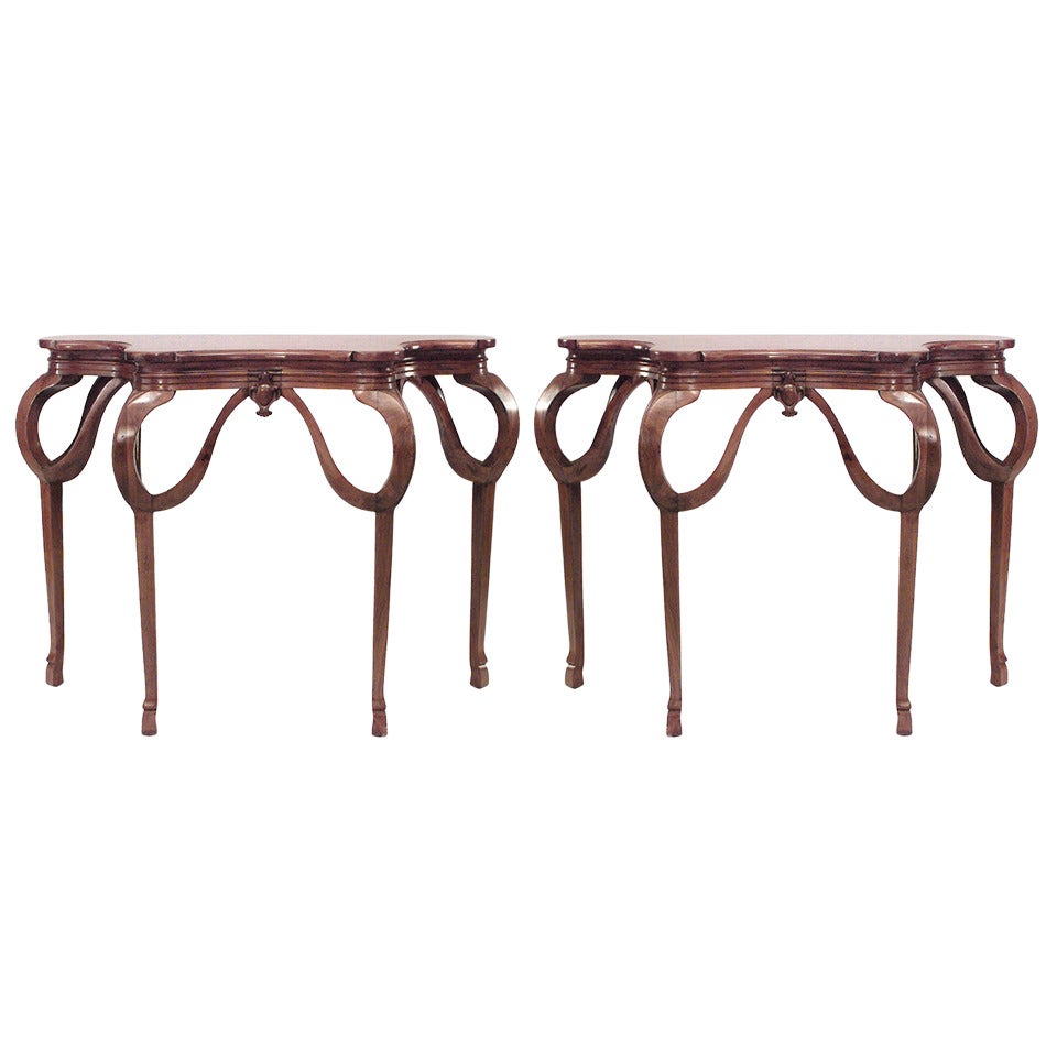 Pair of Art Nouveau Walnut Console Tables