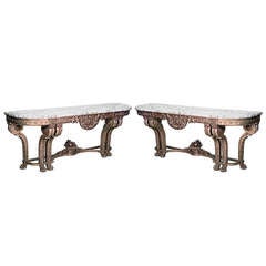 Pair of Louis XVI Style Marble and Gilt Wood Consoles 12