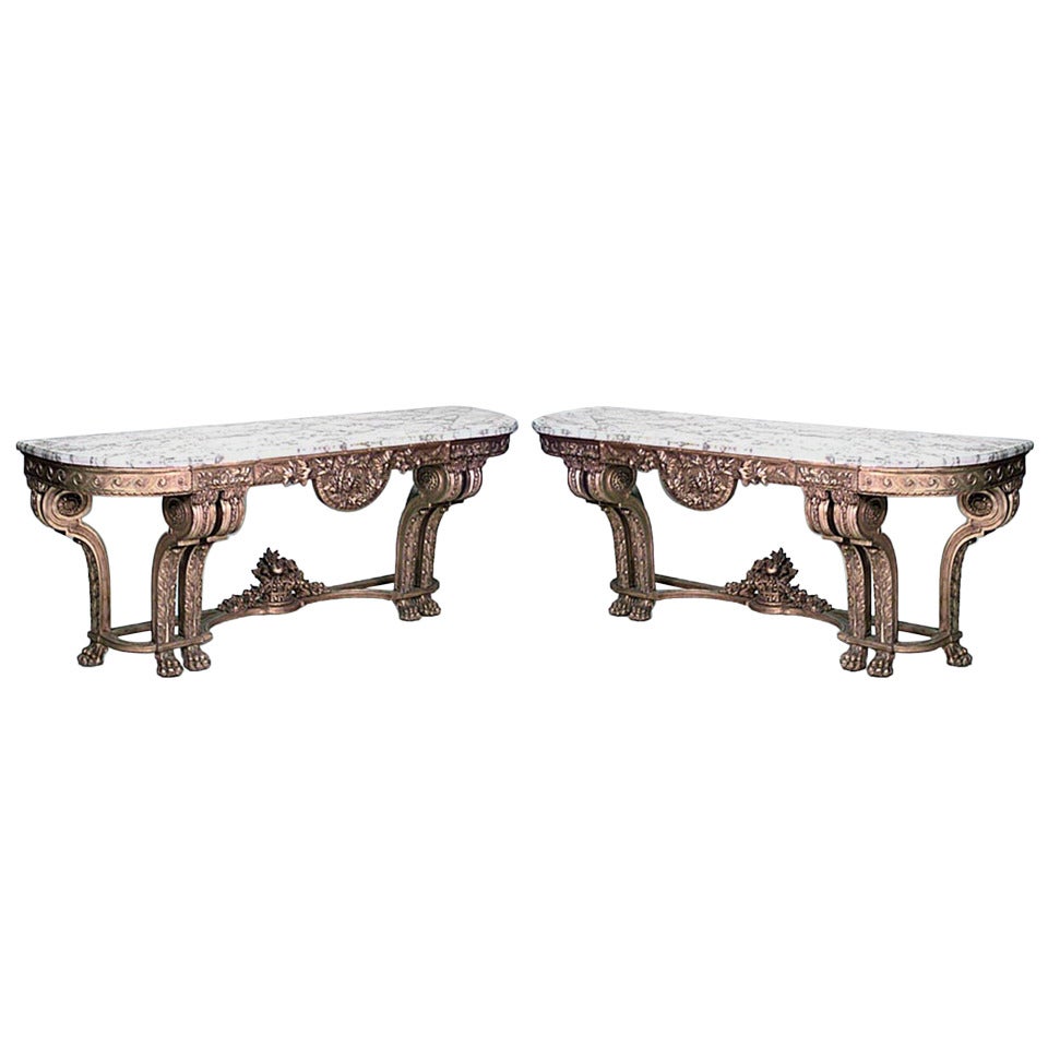 Pair of Louis XVI Giltwood and Marble Top Console Tables