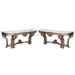 Antique Pair of Louis XVI Giltwood and Marble Top Console Tables