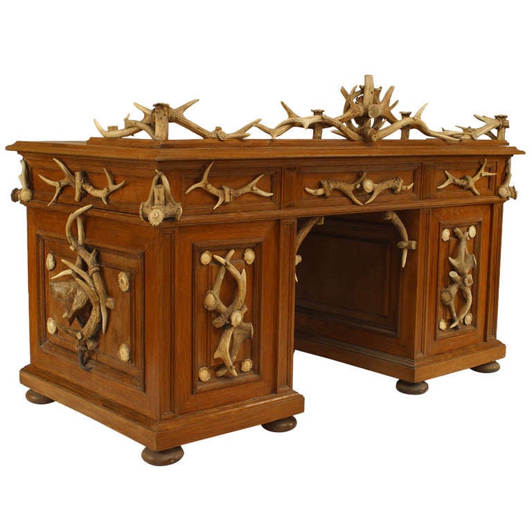 Rustic 19th C German Oak And Horn Knee Desk For At 1stdibs German Oak And Horn Knee Desk For