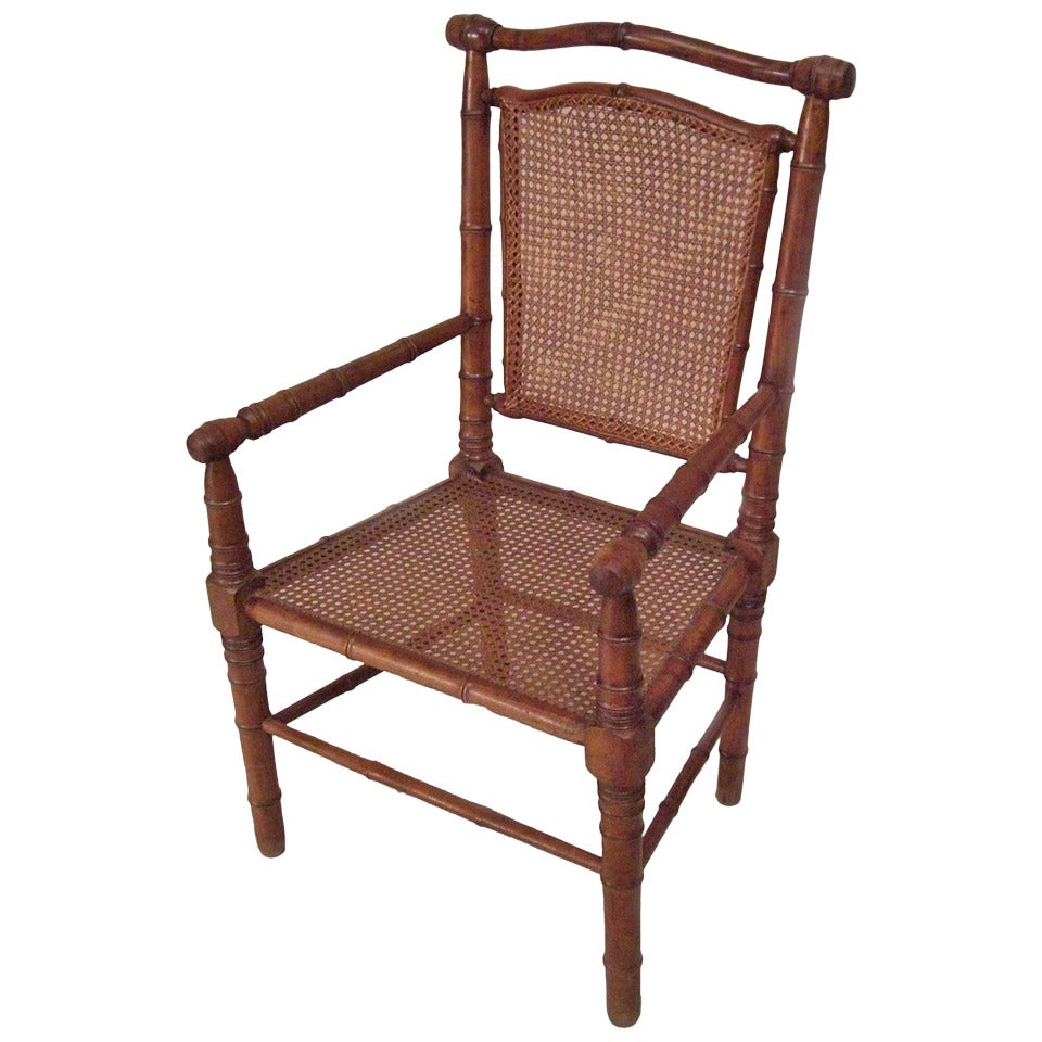 19th c. Caned Maple Faux Bamboo Armchair