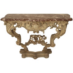Italian Venetian Painted Marble Top Console Table