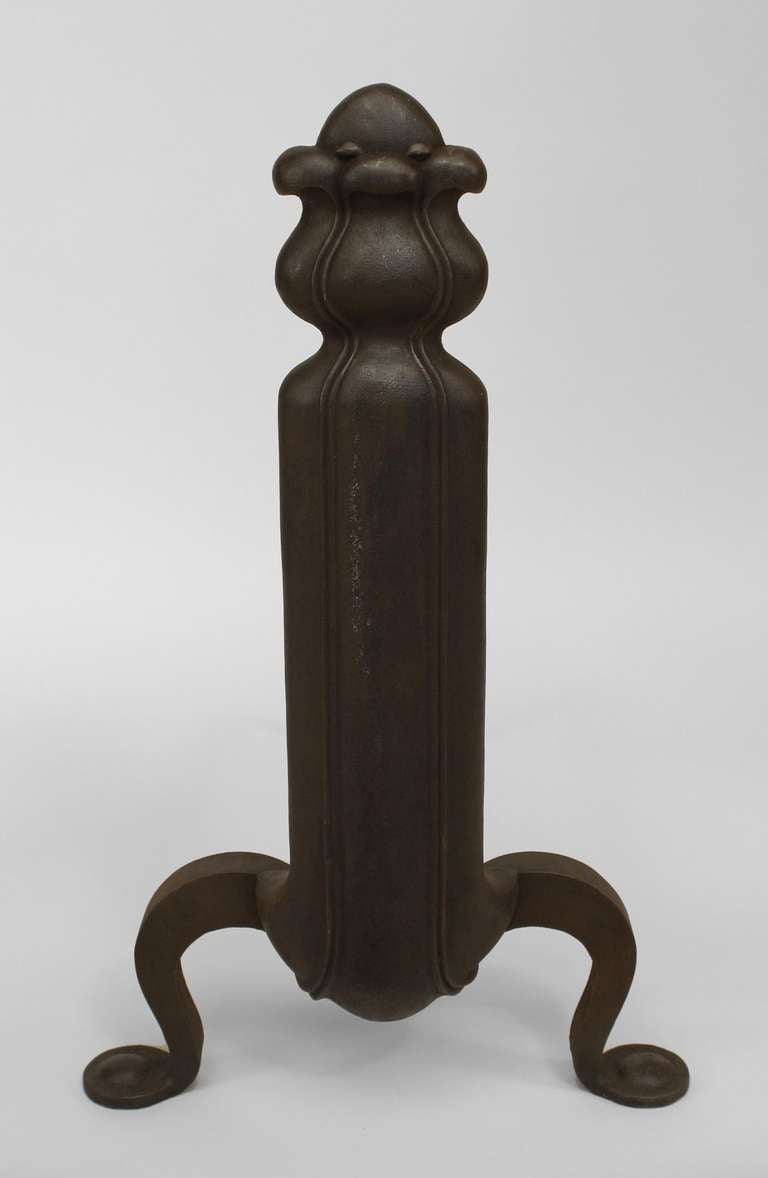 American Pair of Art Nouveau Iron Andirons For Sale