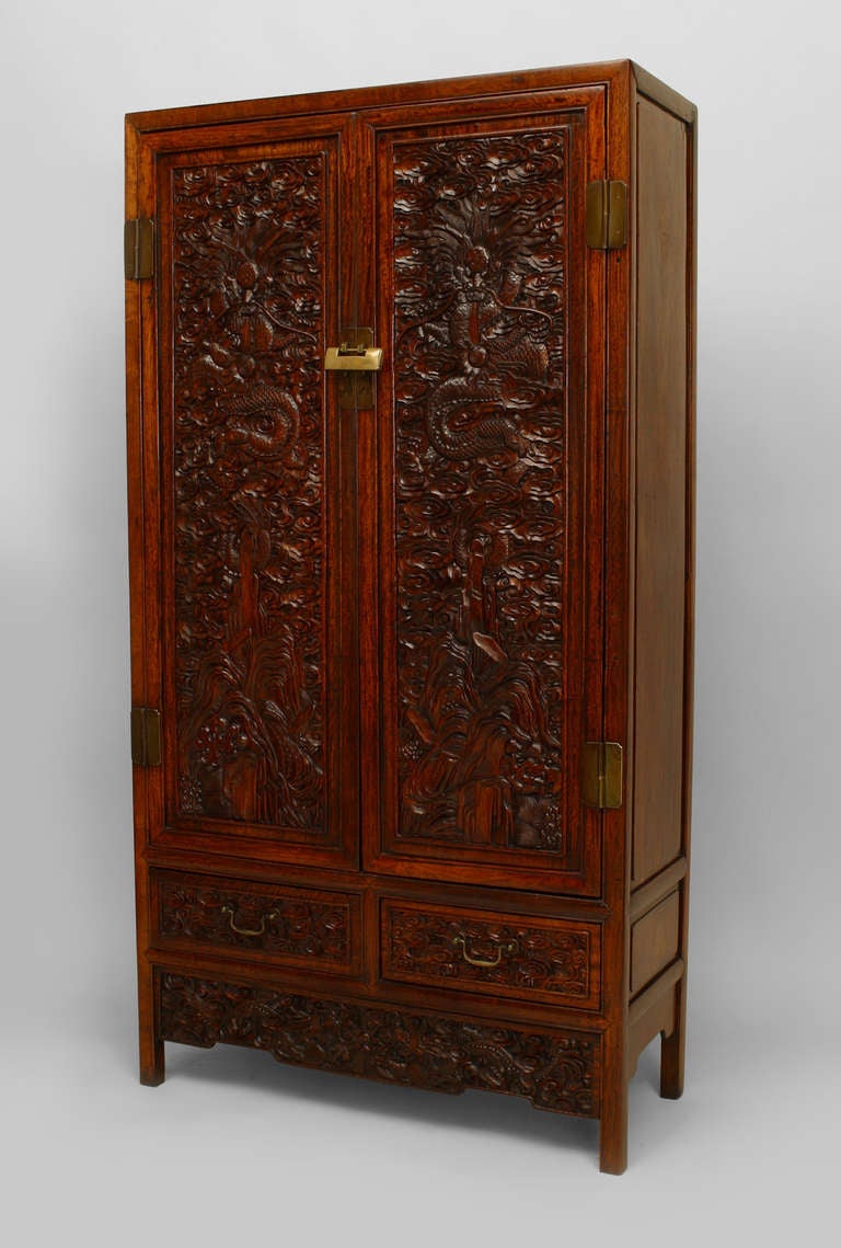 19th Century Pair of Chinese Qing Dynasty Hardwood Armoires For Sale