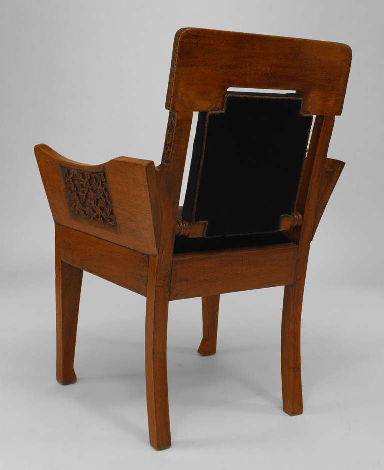 19th Century 19th c. Black Velvet Upholstered Burmese Club Chair