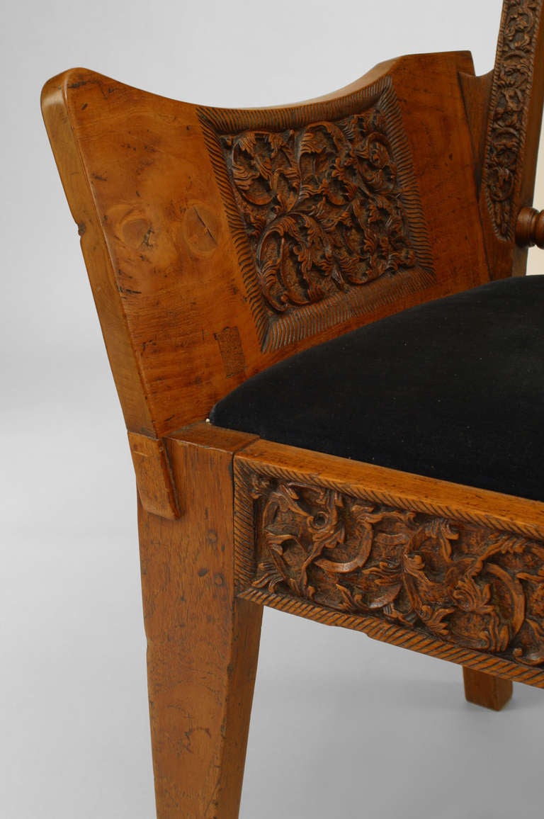 Teak 19th c. Black Velvet Upholstered Burmese Club Chair