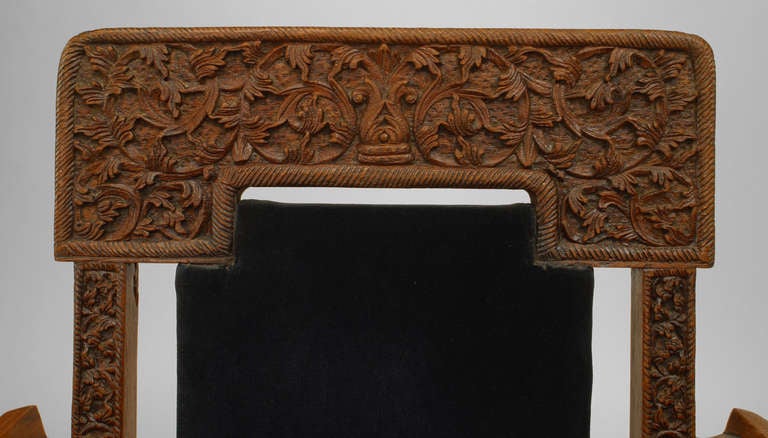 19th c. Black Velvet Upholstered Burmese Club Chair 2