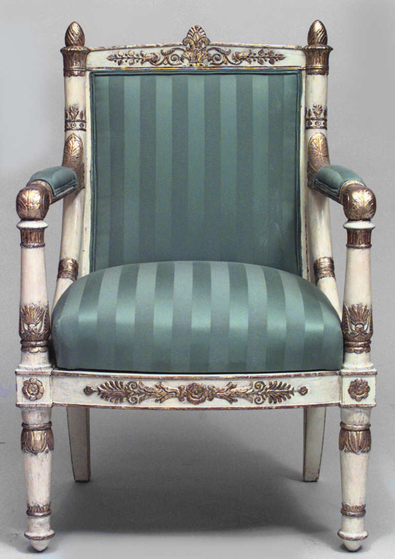 Pair of French Empire Striped Armchairs In Excellent Condition For Sale In New York, NY