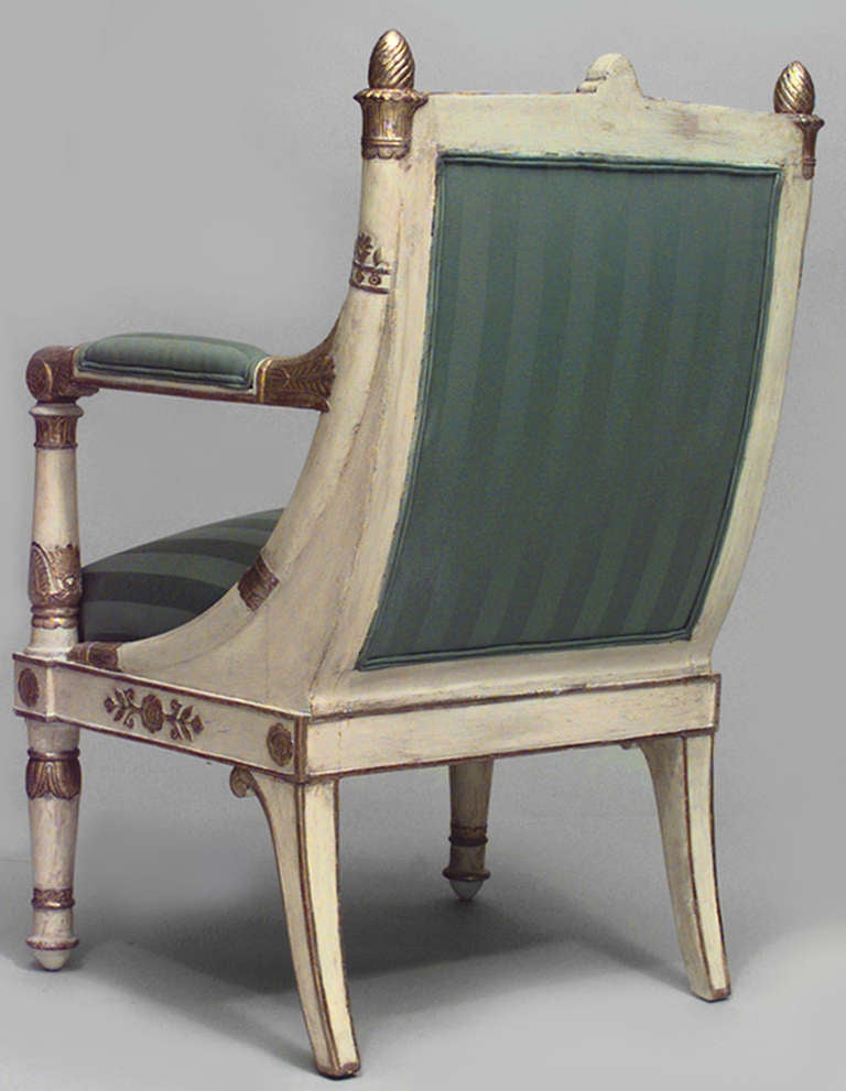 Pair of French Empire Striped Armchairs For Sale 4
