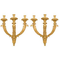 Antique Pair of Neoclassical Giltwood Sconces