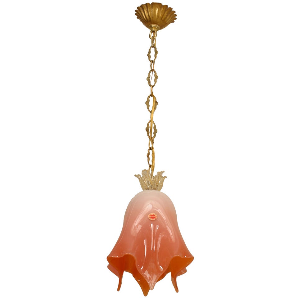 Italian Venetian Murano Seguso Graduated Pink Glass Lantern For Sale